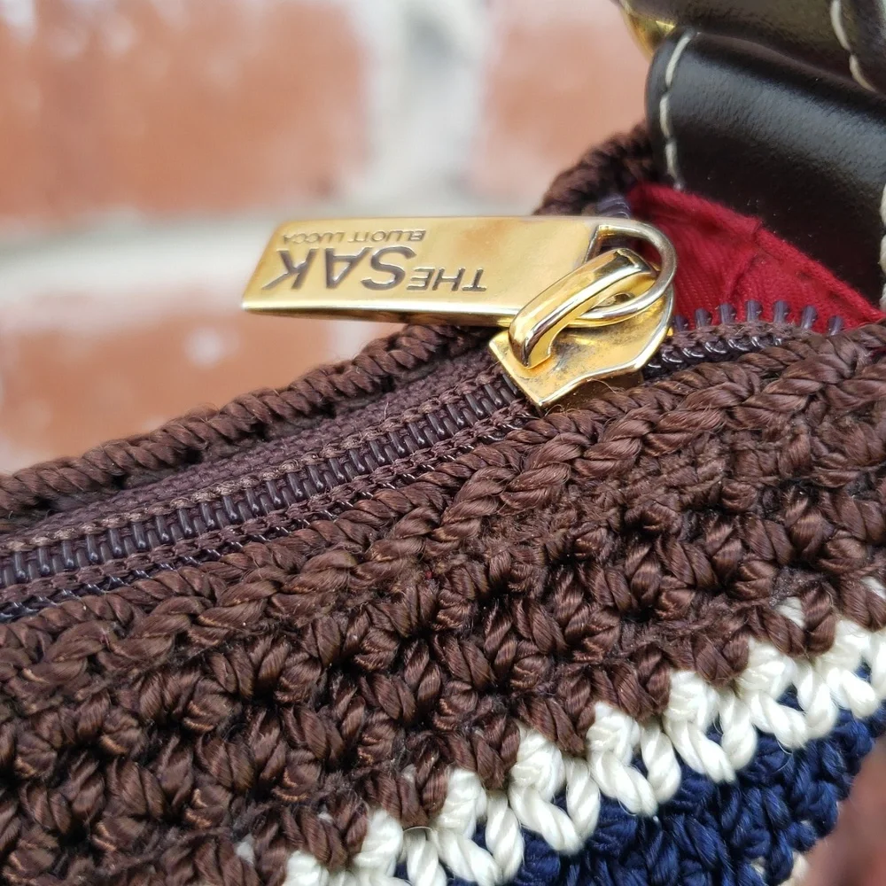 Vintage The Sak Eliott Lucca Crochet Stripe Nylon Hobo Bag Y2K Bohemian Beachy